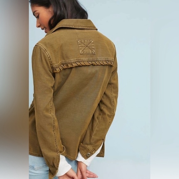 Anthropologie Olive Green Patch Ruffle Pockets Size Small Jacket - Picture 5 of 15